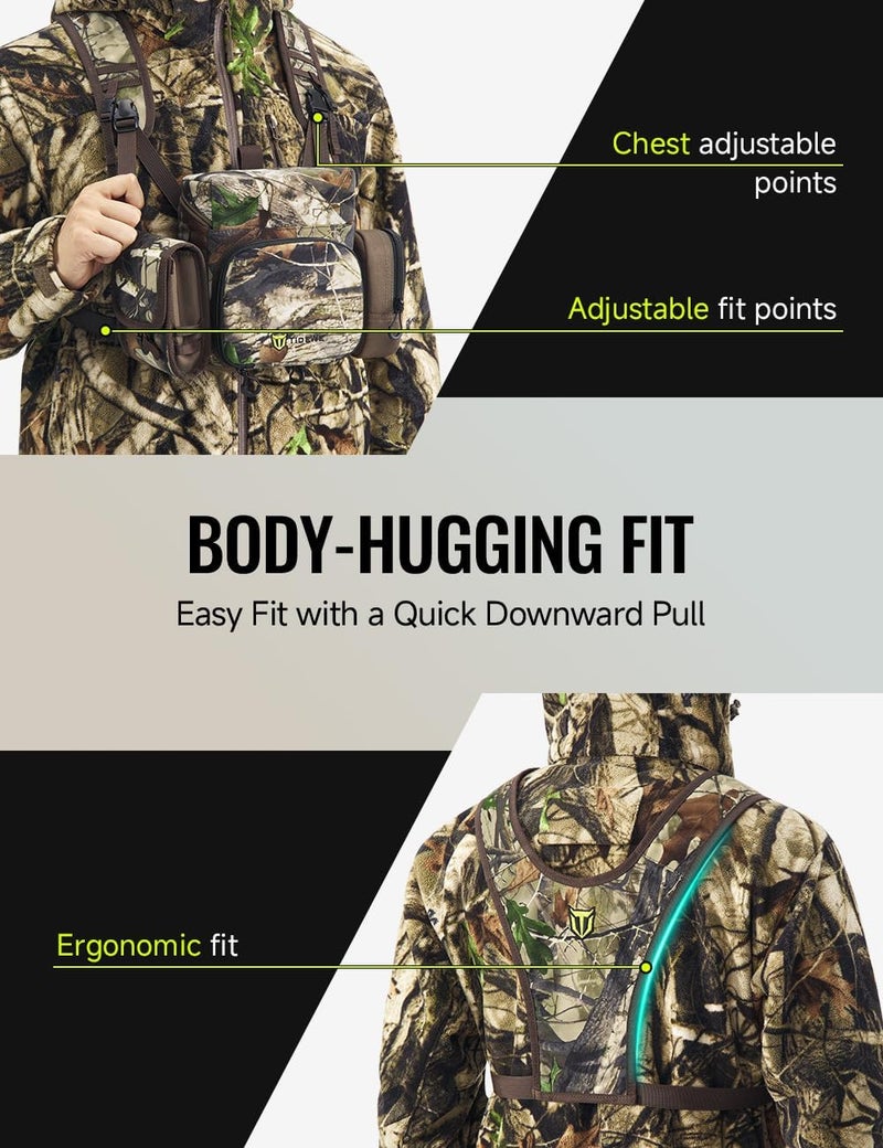 TIDEWE Binocular Harness Chest Pack with MOLLE System, 2 Detachable Pouches, Silent Magnetic Closure, Lightweight & Waterproof Bino Harness for Hunting, Hiking & Birdwatching, Next Camo G2 - Image 3